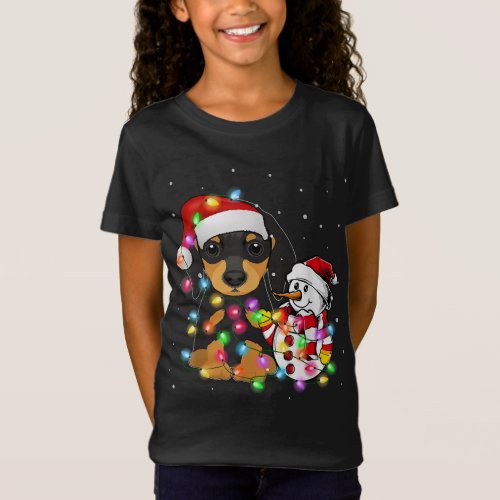 Funny Dachshund Dog Christmas Tee Snowman Xmas Lig