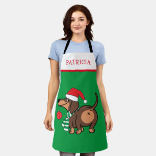 Funny Dachshund Dog Cute Merry Christmas  Apron