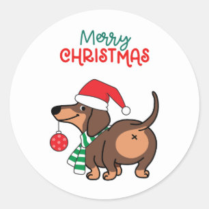 Funny Dachshund Dog Cute Merry Christmas Classic Round Sticker