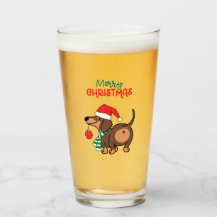 Funny Dachshund Dog Cute Merry Christmas  Glass