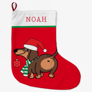 Funny Dachshund Dog Cute Merry Christmas Large Christmas Stocking