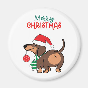 Funny Dachshund Dog Cute Merry Christmas Magnet