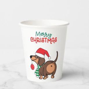 Funny Dachshund Dog Cute Merry Christmas Paper Cups