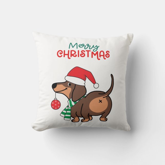Funny Dachshund Dog Cute Merry Christmas  Throw Pillow (Front)