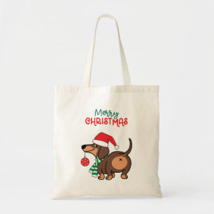 Funny Dachshund Dog Cute Merry Christmas  Tote Bag