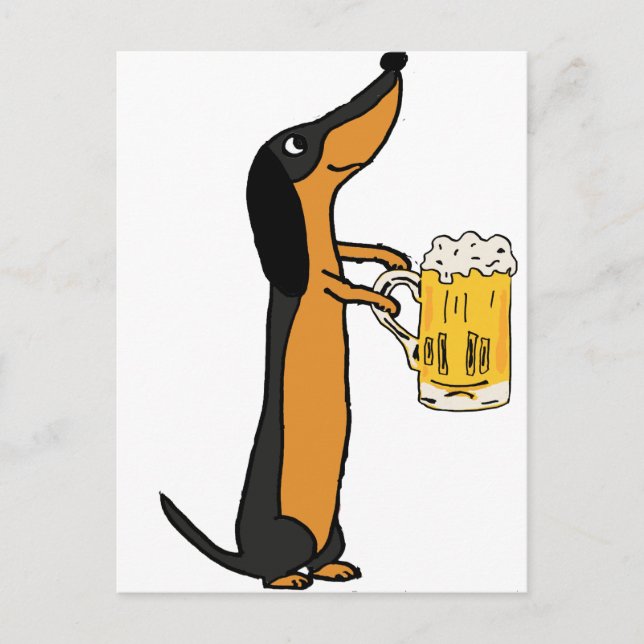 Funny Dachshund Dog Drinking Beer Cartoon Postcard (Front)