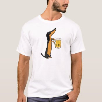 Funny Dachshund Dog Drinking Beer Cartoon T-shirt by Petspower at Zazzle