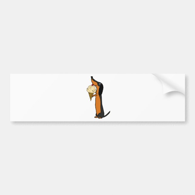 Funny Dachshund Dog Eating Ice Cream Bumper Sticker (Front)