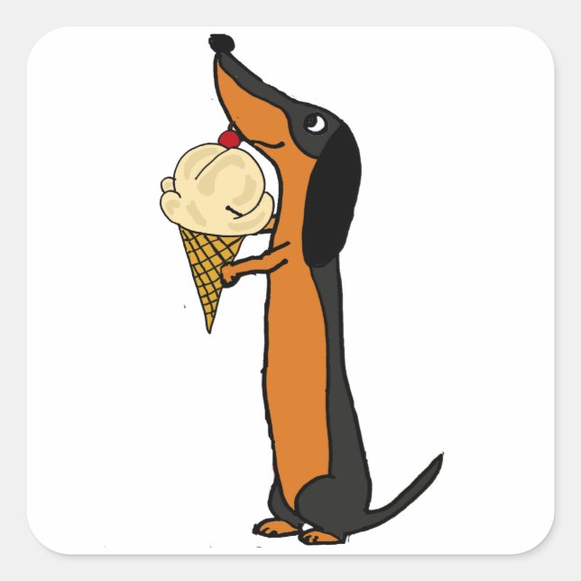 Funny Dachshund Dog Eating Ice Cream Square Sticker (Front)