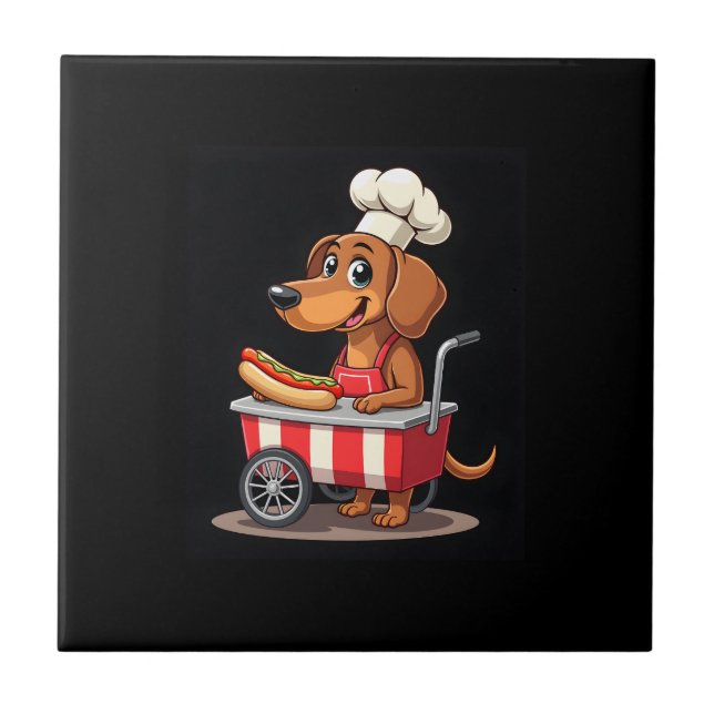 Funny Dachshund Dog Hotdog Sandwich Weenie Sausage Ceramic Tile (Front)