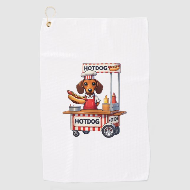 Funny Dachshund Dog Hotdog Sandwich Weenie Sausage Golf Towel (Front)