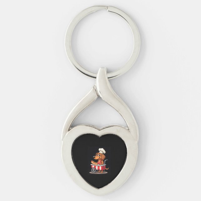 Funny Dachshund Dog Hotdog Sandwich Weenie Sausage Keychain (Front)