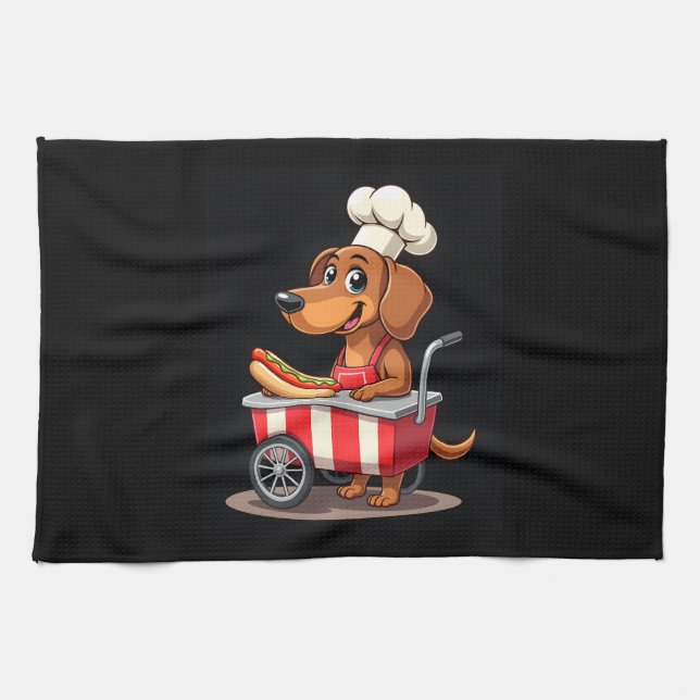Funny Dachshund Dog Hotdog Sandwich Weenie Sausage Kitchen Towel (Horizontal)