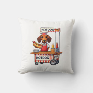 Funny Dachshund Dog Hotdog Sandwich Weenie Sausage Throw Pillow