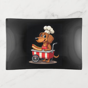 Funny Dachshund Dog Hotdog Sandwich Weenie Sausage Trinket Tray