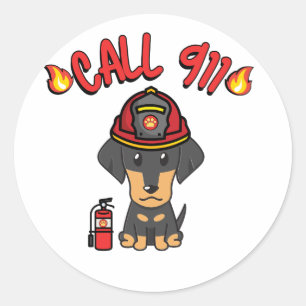 Funny Dachshund dog is a firefighter Classic Round Sticker