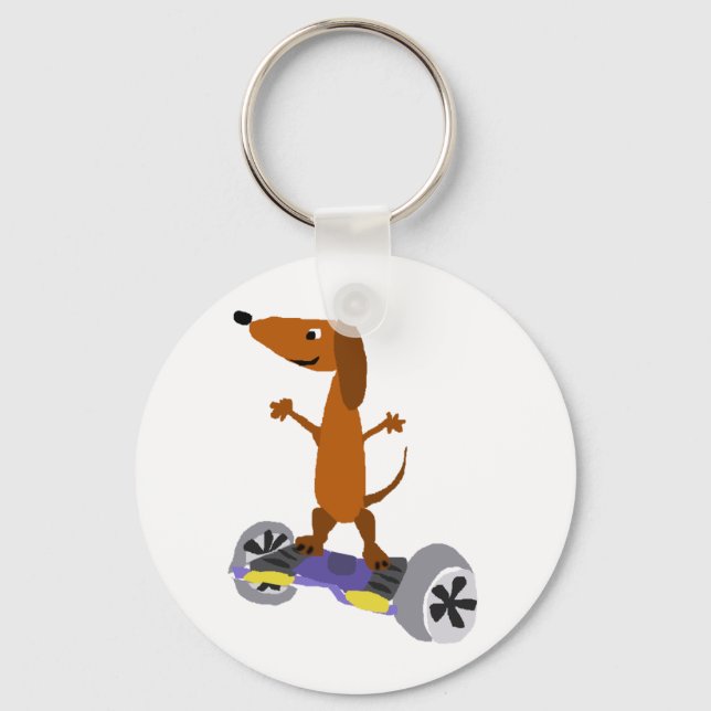 Funny Dachshund Dog on Hoverboard Keychain (Front)