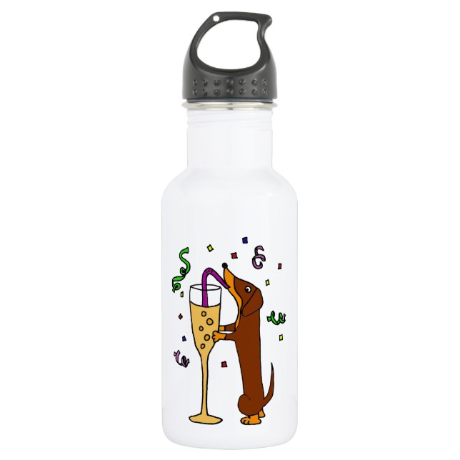Funny Dachshund Dog Party Cartoon Stainless Steel Water Bottle (Front)