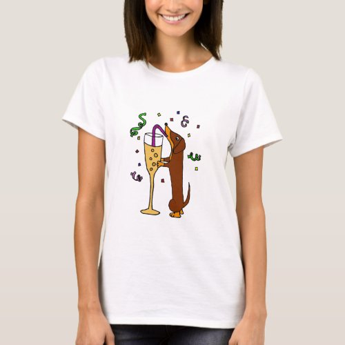 Funny Dachshund Dog Party Cartoon T_Shirt