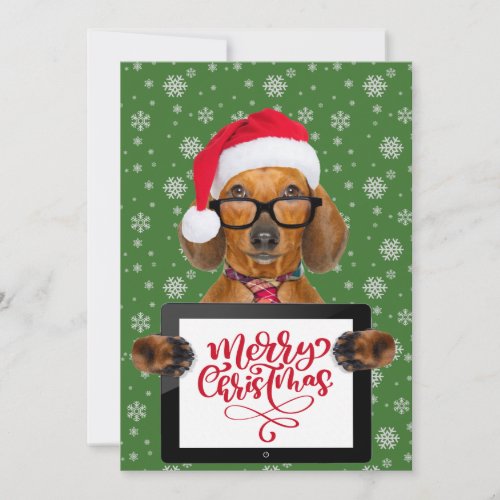 Funny Dachshund Dog Pet Glasses Tablet Merry Xmas  Holiday Card