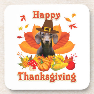 Funny Dachshund Dog Thanksgiving Fall Autumn Beverage Coaster