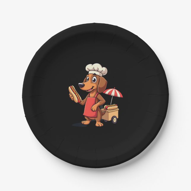Funny Dachshund Dog Weenie Sausage Hotdog Sandwich Paper Plates (Front)