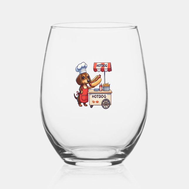 Funny Dachshund Dog Weiner Sausage Hotdog Sandwich Stemless Wine Glass (Front)