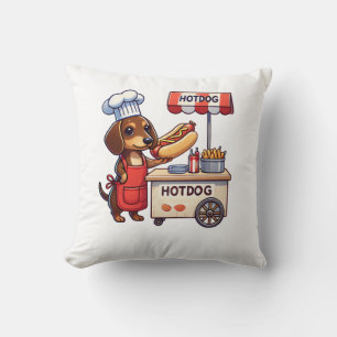 Funny Dachshund Dog Weiner Sausage Hotdog Sandwich Throw Pillow