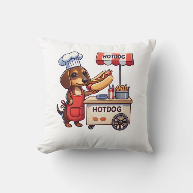 Funny Dachshund Dog Weiner Sausage Hotdog Sandwich Throw Pillow (Front)