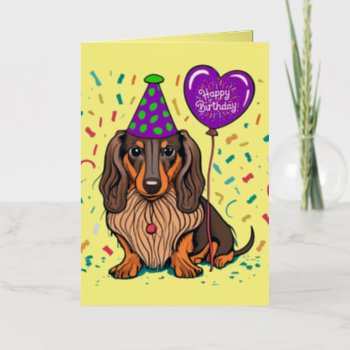 Funny Dachshund Dog With Happy Birthday Balloon Foil Holiday Card by Petspower at Zazzle
