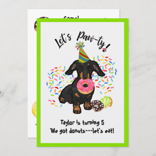 Funny Dachshund Donut Birthday Party Invitation