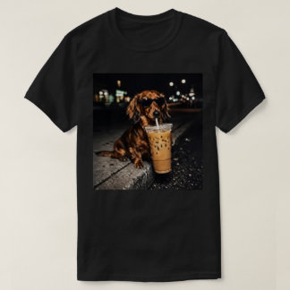 Funny Dachshund Drinking Iced Coffee – Cute Wiener T-Shirt