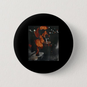 Funny dachshund drinking iced coffee lover dog button