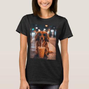 Funny dachshund drinking iced coffee lover dog T-Shirt