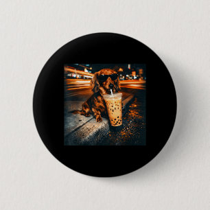 Funny Dachshund Drinking Iced Coffee Lover Humor Button