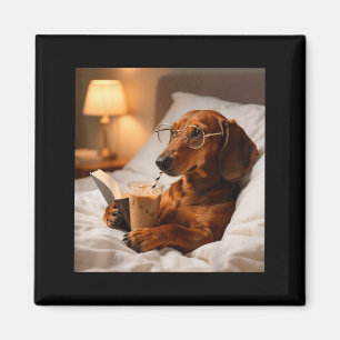 Funny dachshund drinking iced coffee lover humor magnet
