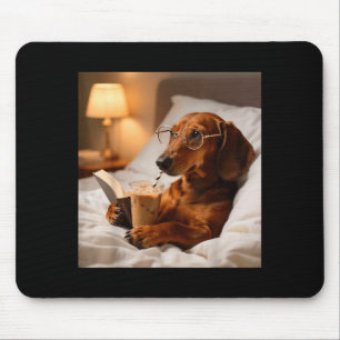 Funny dachshund drinking iced coffee lover humor mouse pad