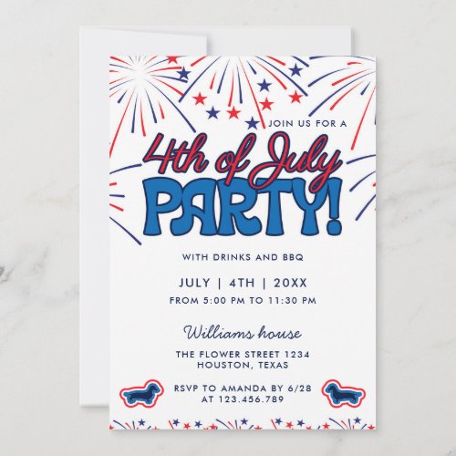 Funny Dachshund Fireworks 4th Of July BBQ Party Invitation