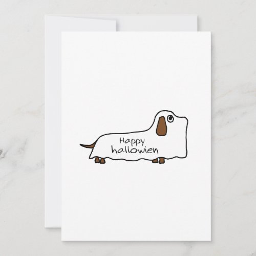Funny dachshund ghost halloween drawing card