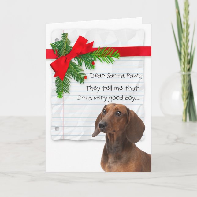 Funny Dachshund Good Boy Christmas Card (Front)