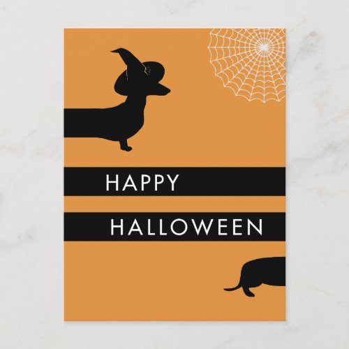 Funny dachshund halloween announcement postcard