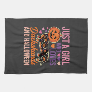 Funny Dachshund Halloween Pumpkin Dog Lover Kitchen Towel