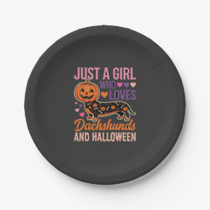 Funny Dachshund Halloween Pumpkin Dog Lover Paper Plates