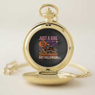 Funny Dachshund Halloween Pumpkin Dog Lover Pocket Watch