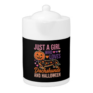 Funny Dachshund Halloween Pumpkin Dog Lover Teapot