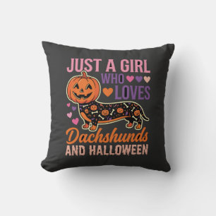 Funny Dachshund Halloween Pumpkin Dog Lover Throw Pillow