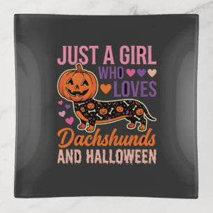Funny Dachshund Halloween Pumpkin Dog Lover Trinket Tray