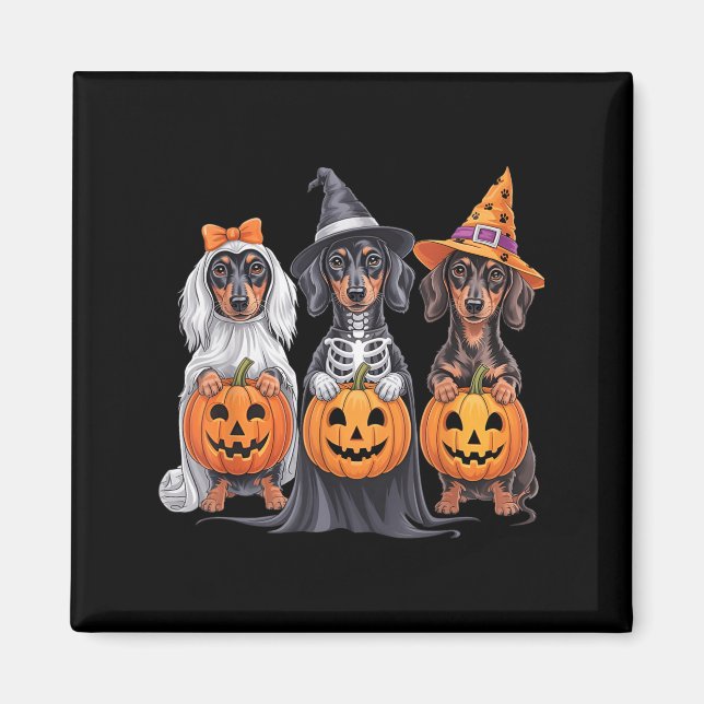 Funny Dachshund Halloween Pumpkin Weenie Dog Skele Magnet (Front)