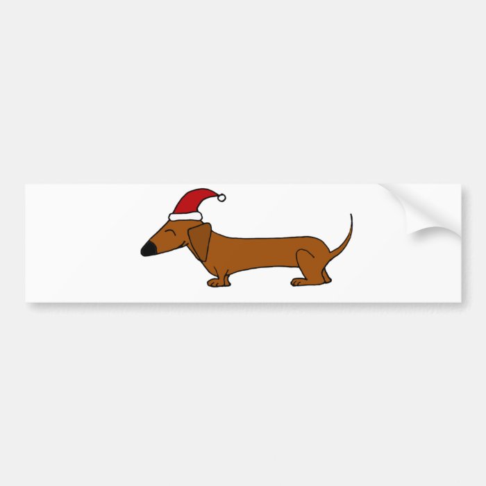 Funny Dachshund in Santa Hat Christmas Cartoon Bumper Stickers