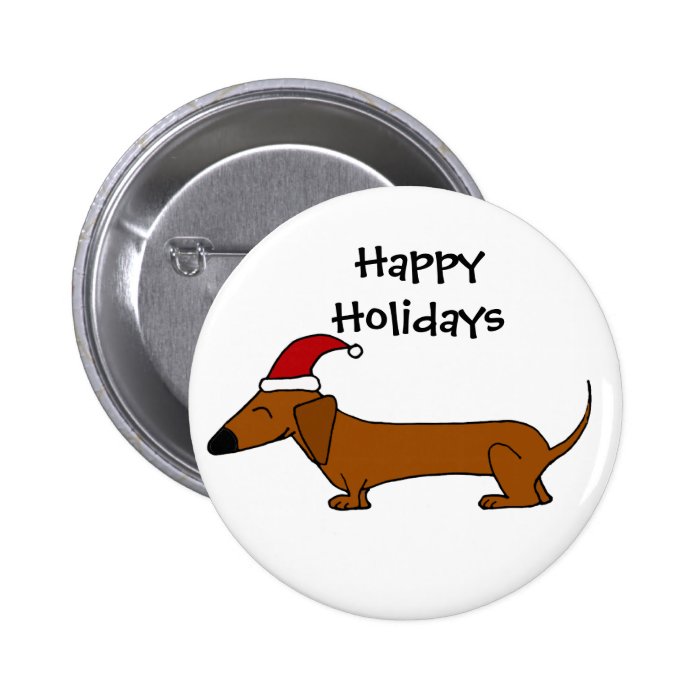 Funny Dachshund in Santa Hat Christmas Cartoon Pinback Button